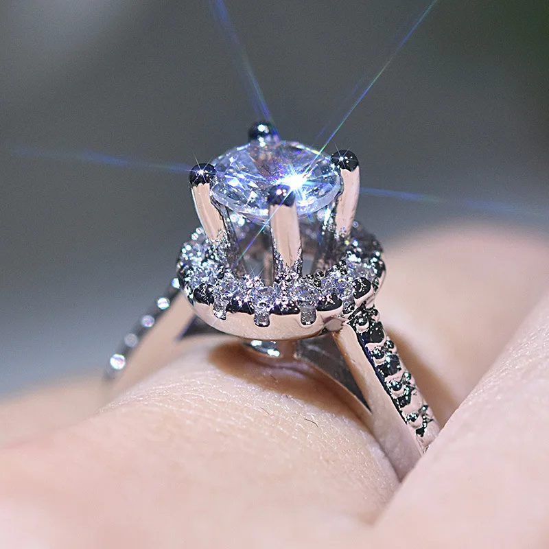 Silver Ring 925 Sterling Silver Ring Simulation Diamond CZ Ring Suitable For Female Charm Jewelry Engagement Gifts