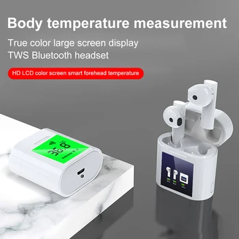 

TWS Bluetooth 5.0 Hi-Fi Stereo Earset Touch Thermometer Wireless Sports Binaural Earphone Magnetic Charging Multi-Function Keys