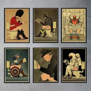 

Batman Captain America Creative Funny Pictures of Anime Heroes Toilet Canvas Painting American Retro Home Decorative Painting