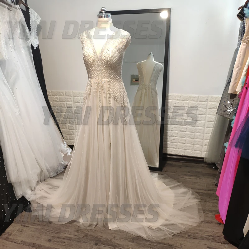 Бисерные Длинные Выпускные платья Роскошные Vestidos De Gala сексуальные с открытой спиной v-образным вырезом тюлевые вечерние строгие вечерние платья вечерние для женщин