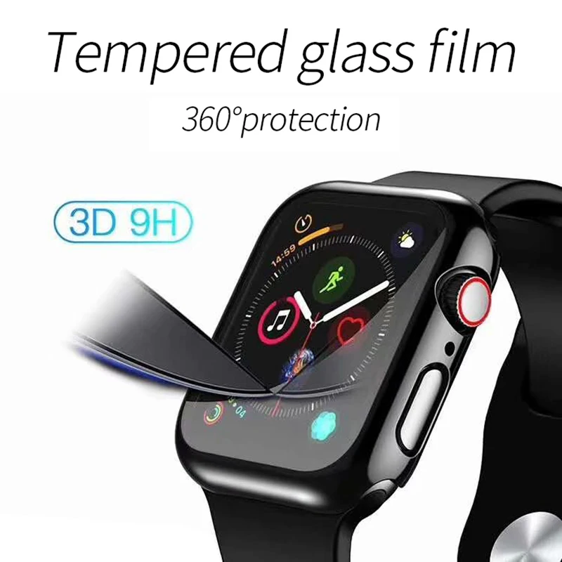 3D пленка из закаленного стекла с чехол для Apple Watch Series 5 4 Защитная крышка для экрана 40 мм 44 мм оболочка для iWatch бампер аксессуары