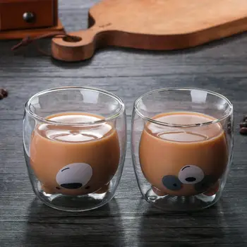 

Creative Transparent Double Walls Glass Cartoon Bear Cat Duck Coffee Mug Milk Juice Cute Cup Send Girlfriend Gift Cat Paw Cup