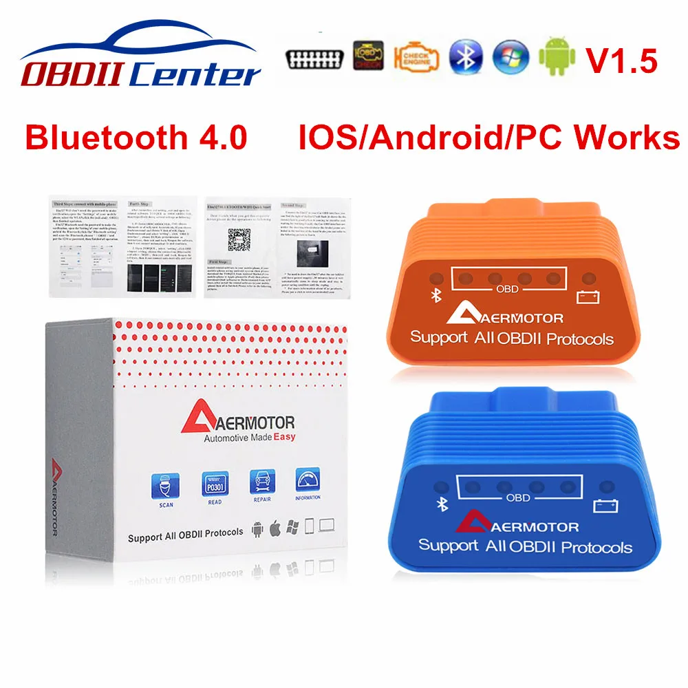 Автомобильный диагностический сканер AERMOTOR Bluetooth 4 0 ELM327 1 5 ELM 327 OBDII V1.5 Интерфейс IOS