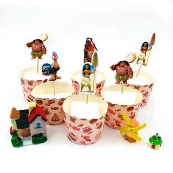 

24pcs/set Moana Cupcake Toppers Baby Shower Kids Children Birthday Party Decorative Supplies Kids Happy Birthday Party supplies