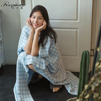 

REGINA Summer Blanket Classic British Houndstooth Throw Blanket Ikea Style Sweet Home Decoration Air Conditioning Blanket Shawl