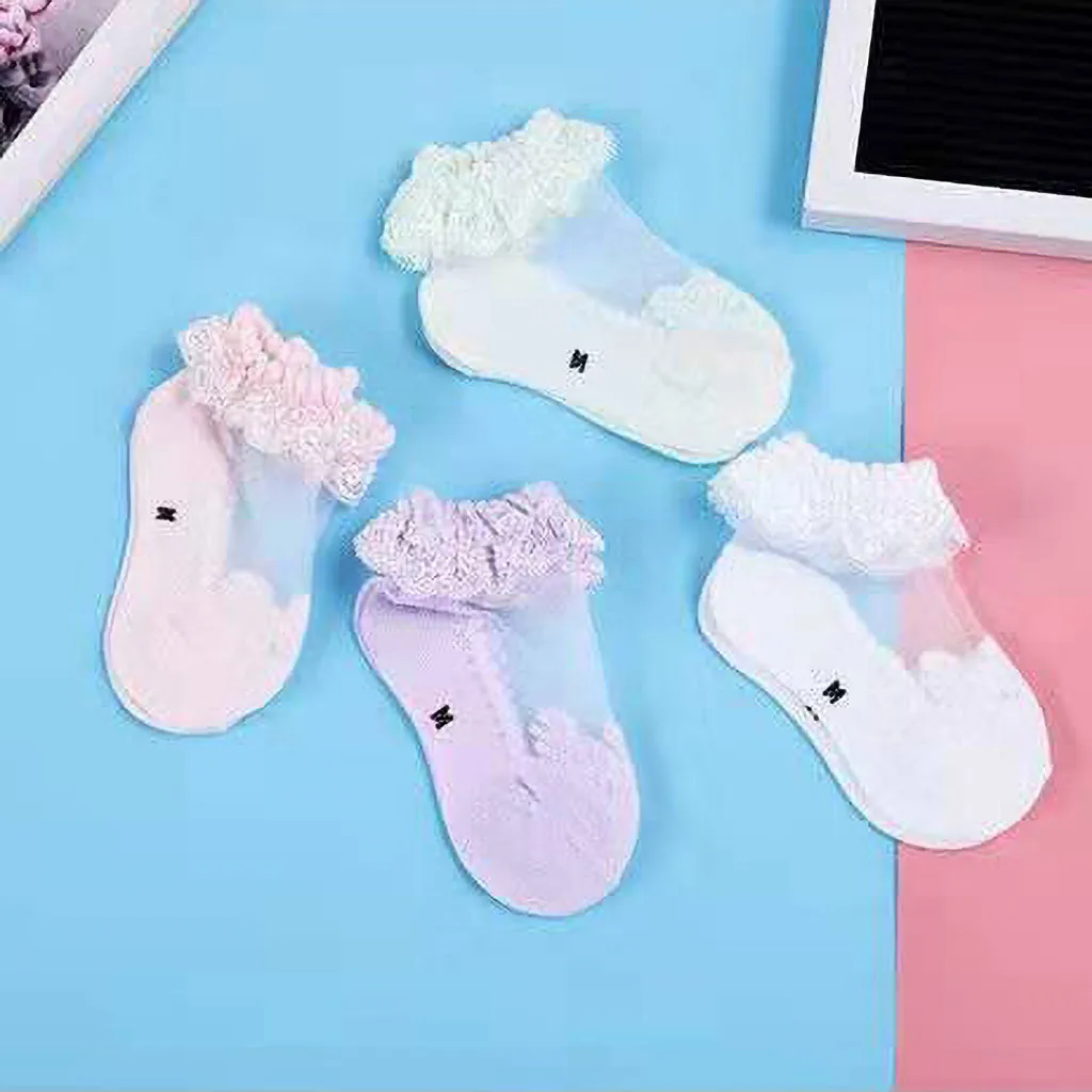 Мягкие хлопковые невидимые носки-башмачки детские короткие гофрированные кружевные носки принцессы для девочек возрастом От 2 до 4 лет плиссированные носки принцессы, 4 цвета
