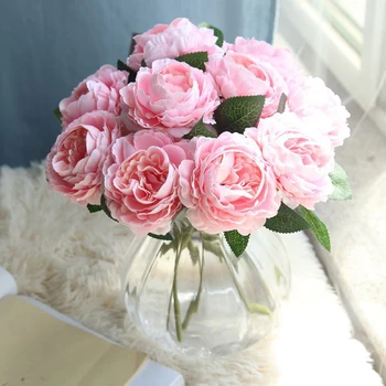 

Artificial Peony Flower European Real Touch Silk Peony Fake Flower Wedding Bride Floral Bouquet Home Garden Decoration
