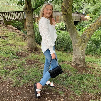 

Clacive White Turn Down Collar Women Blouses Casual Ruched Sleeve Shirts Office Lady Blusas Mujer De Moda Elegant Female Outfits