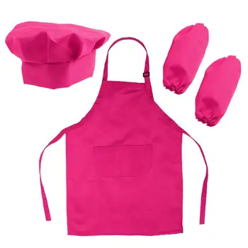

Kids Chef Apron Set Complete Kids Kitchen Gift Playset Chef’S Hat Cooking Sleeve For Cooking Baking Painting (Rose Red) A35