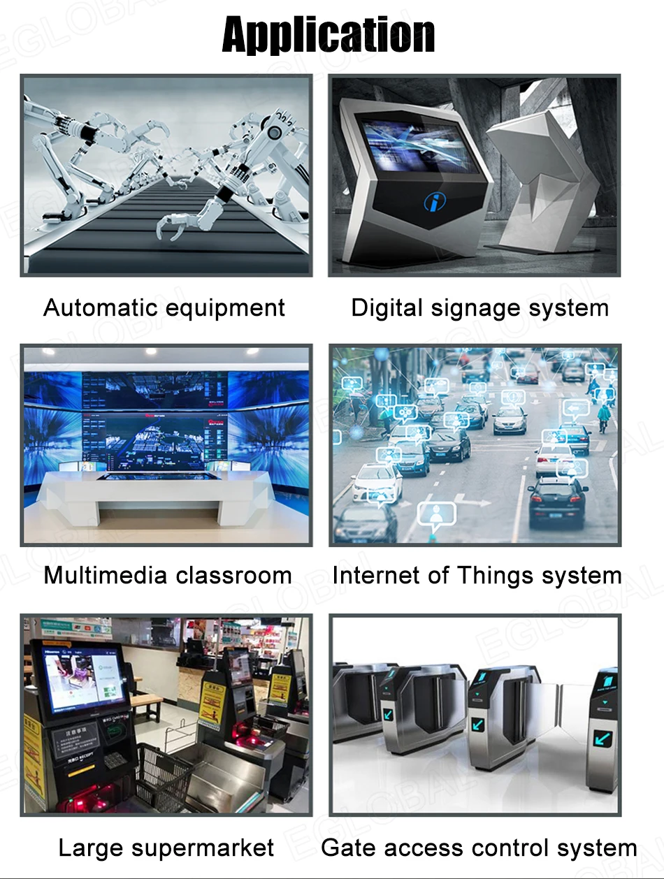 Elevate Your Operations with the Eglobal Industrial Fanless Mini PC - 6 COM, 2 LAN, Windows/Linux, Barebone System. Experience 7/24 Hours Working, 4 USB 2.0, 4 USB 3.0, and WIFI. Upgrade your industrial setup with this high-performance computing solution! Description Image.