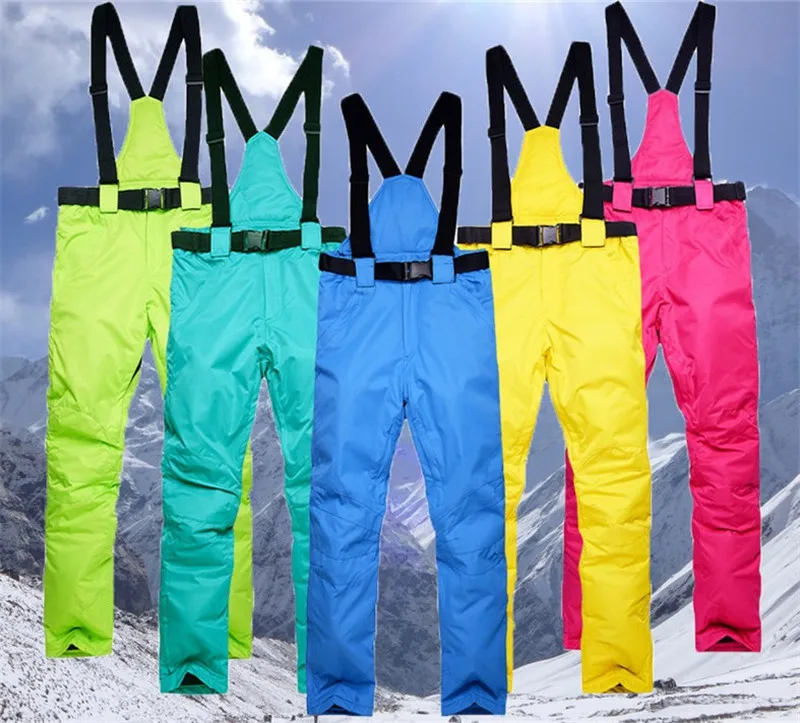 Winter Women Man Solid Warm Snow Snowboard Trousers with Shoulder Straps Waterproof Windbreak Colorful Outdoor Sport Ski Pant