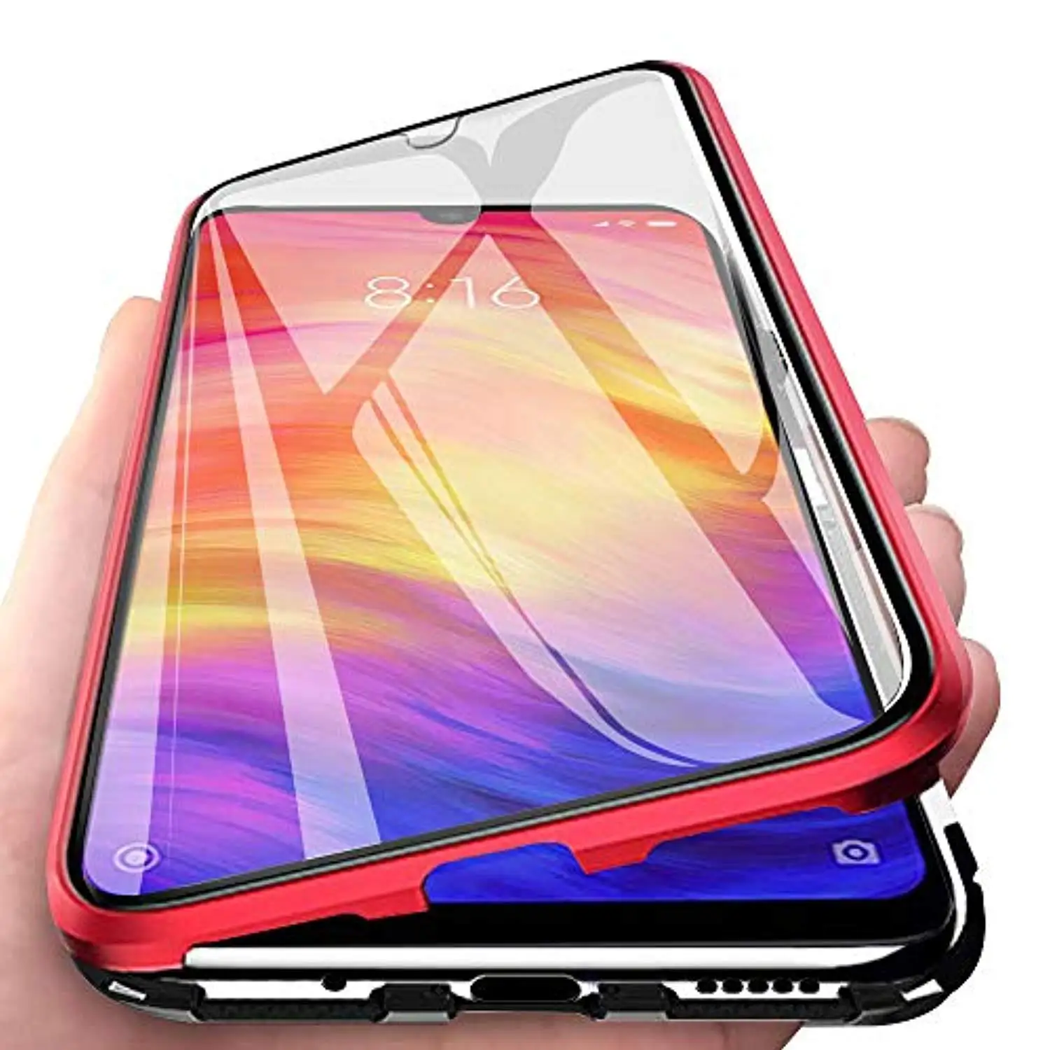 360 Передний+ задний Магнитный Полный стеклянный чехол для Xiaomi Redmi Note 8 Pro 7 7A K20, металлический бампер 2 в 1, алюминиевые чехлы для телефонов - Цвет: Red