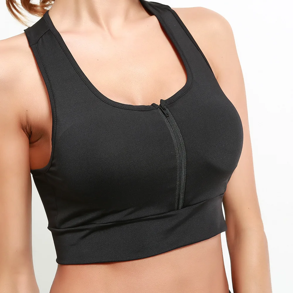 

Hot Black Women Zipper Push Up Sports Bras Vest Underwear Shockproof Breathable Gym Fitness Athletic Running Yoga Bh Sport Tops