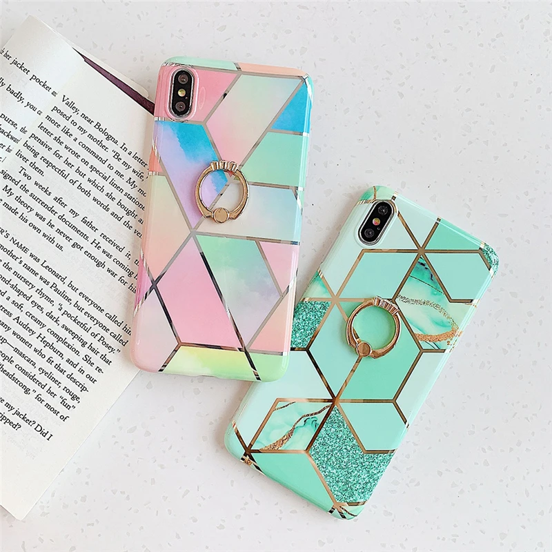 Силиконовый мягкий чехол LS для iphone 11 11Promax Xs Max XR 11Pro XS 6 7 8 plus мраморный с кольцом на