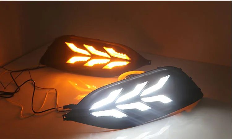 EOsuns led drl дневные ходовые огни для Ford escort с динамическим движущимся желтым поворотным сигналом и синим ночным светом