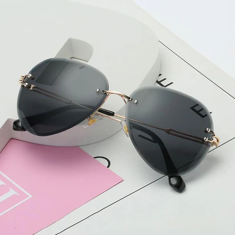 Gold Grey RBENN новые брендовые дизайнерские солнцезащитные очки без оправы пилота для женщин и мужчин ретро Димонда режущего объектива градиентные солнцезащитные очки для женщин UV400 - Цвет линз: Gold Grey