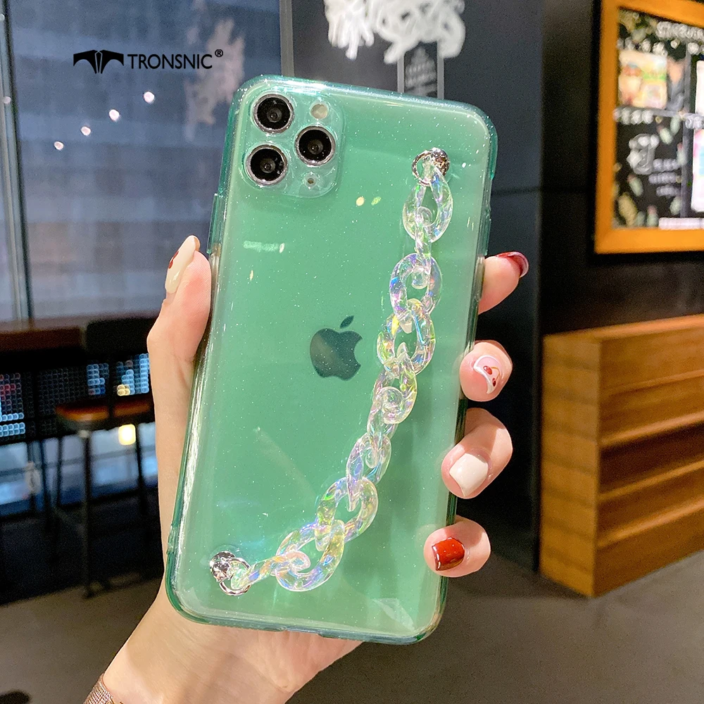 Rainbow Chain Phone Case for iPhone 12 11 Pro Max XR Xs MAX Soft Laser  Wrist Clear Glitter Green Cases for iPhone 7 8 Plus Cover - AliExpress