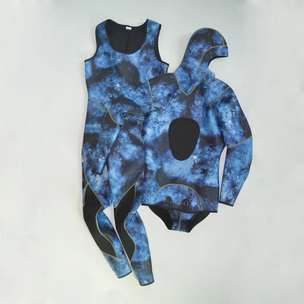 Mens Camo 3mm Neoprene Two-Piece Wetsuits Scuba Dive Surf Spearfishing Water Sports Wetsuit 