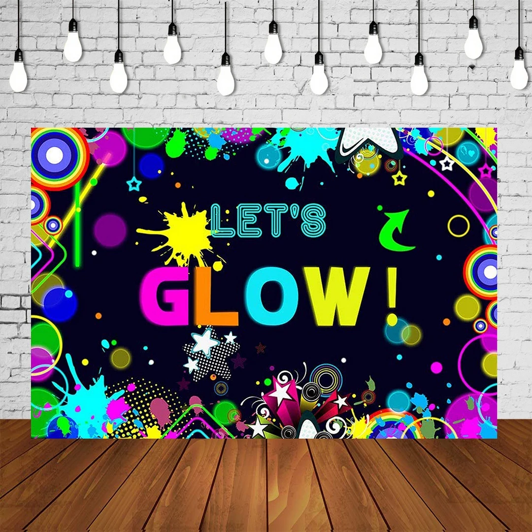 let's glow Backdrops graffiti neon Birthday Party banner teens prom studio photo background table scene setter wall Decorations
