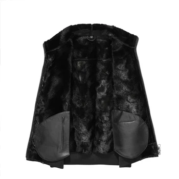 

Chalecos Hombre 2019 Vintage Winter Black Men With Vest sheepskin and with inner mink Fur Coat Sleeveless Zipper Warm Waistcoat