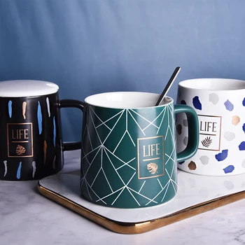 

Modern Luxury Large Geometric Ceramic Coffee Mug Noridc Mugs Original Coffee Work Cup Spill Proof Mug Hand Painted Mugs II50MKB