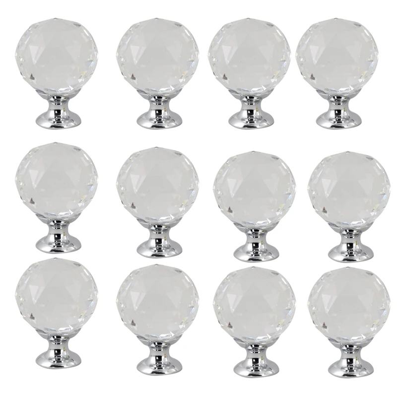 

12Pcs 30Mm Diamond Shape Design Crystal Glass Knobs Cupboard Drawer Pull Kitchen Cabinet Door Dresser Wardrobe Handles Hardware