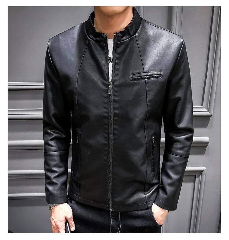 Осенняя и зимняя мужская одежда плюс бархат Pu Slim Fit локомотивное кожаное пальто для мужчин со стоячим воротником толстое кожаное пальто для подростков модное