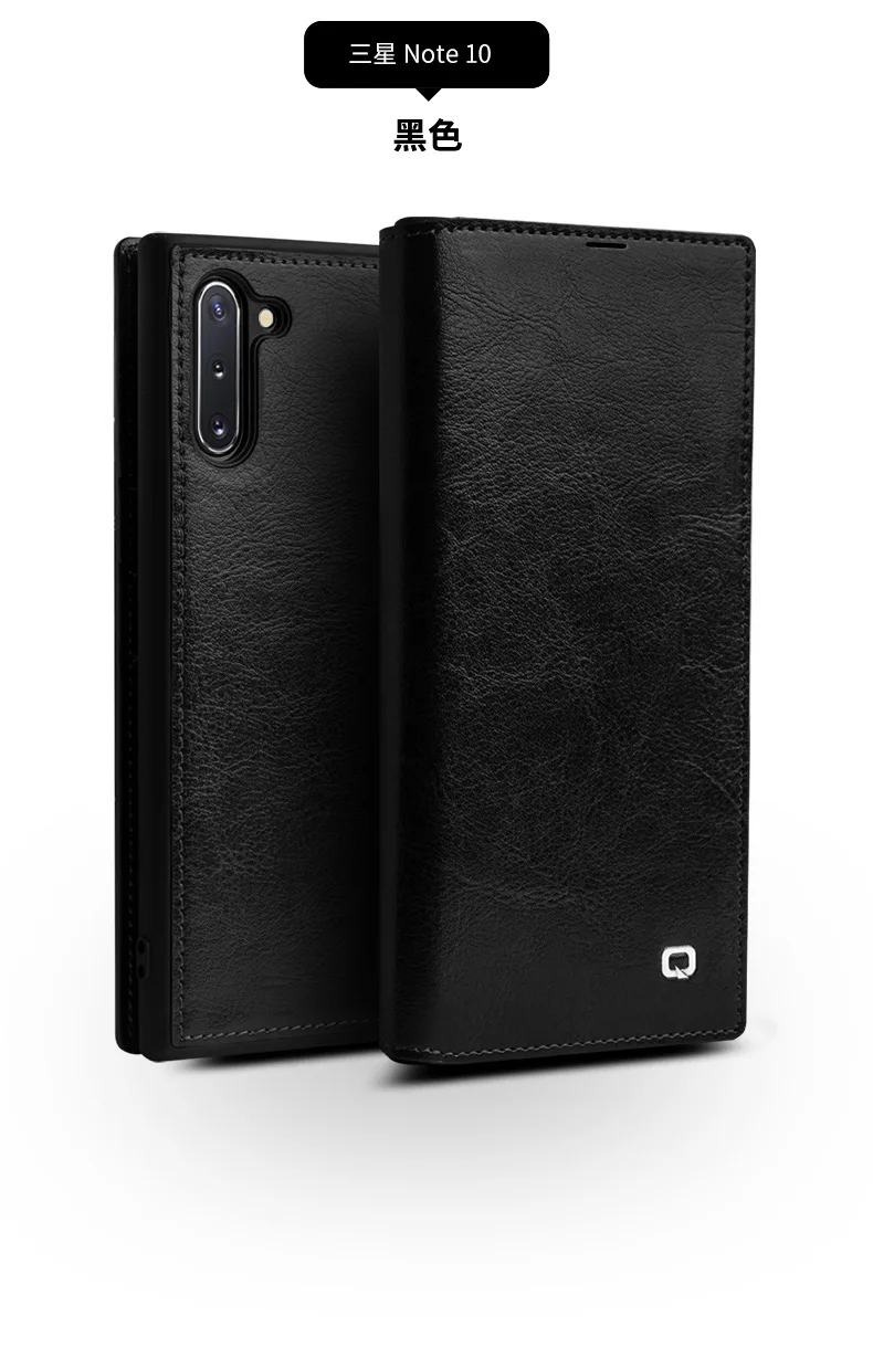 Функциональный чехол из натуральной кожи для samsung Galaxy Note 10 Plus, деловая карманная сумка, кошелек со слотом для карт, чехол для Note10 - Цвет: Черный