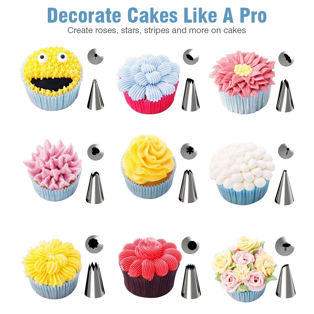 

72pcs Cake Decorating Kit Case Baking Tools Set 44 Piping Tips Pastry Bags Reusable Silicone Bags Couplers Scrapers Flower Nail