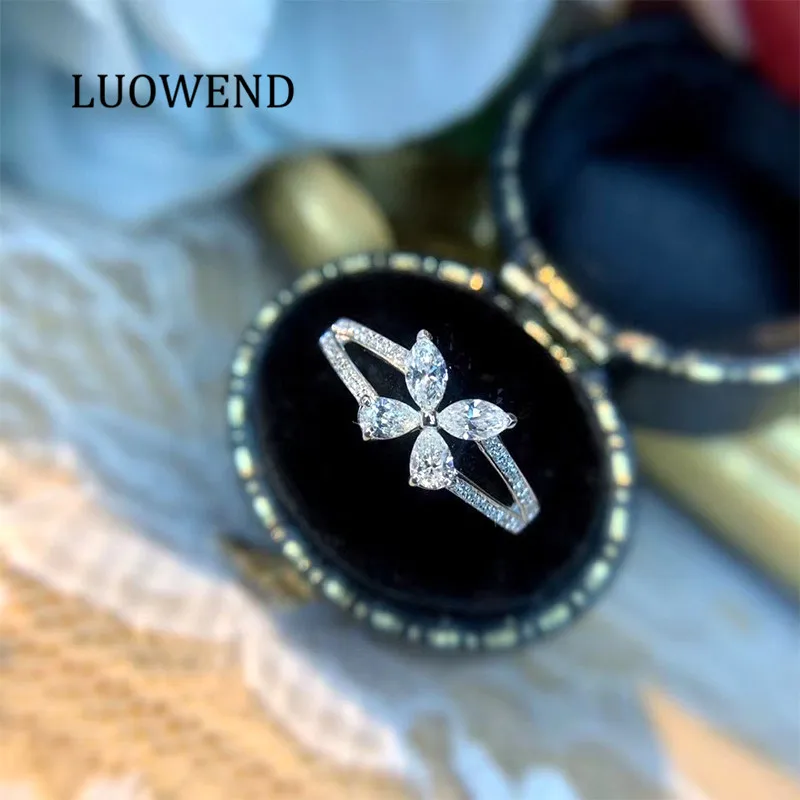 LUOWEND 100% 18K кольца из белого золота перламутровая огранка в форме маркиза