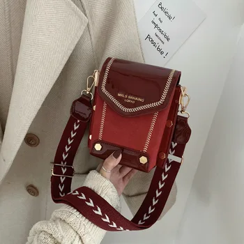 

Fashion bright face stitching women's bag 2020 new trend wide shoulder belt messenger bag Korean retro rivet Pu BA225