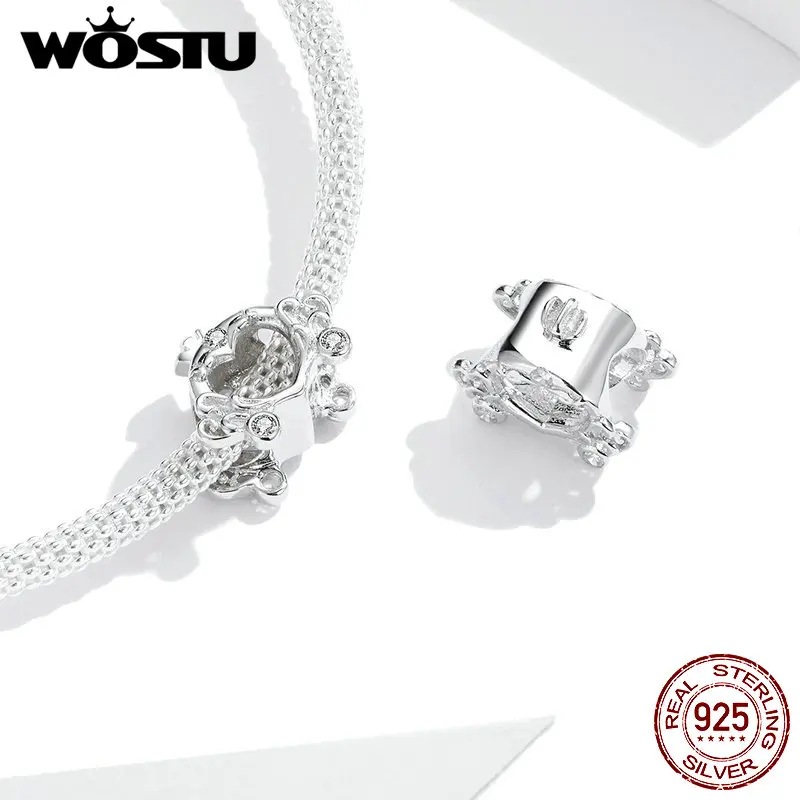 WOSTU 925 Sterling Silver Charms Beads Princess Pumpkin Car fit Bracelets or Necklace Jewelry Making FNC270 | Украшения и