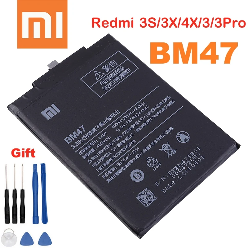 Оригинальный аккумулятор Xiao mi BM47 для Xiaomi Redmi 3 S 3X Pro 4X Hongmi 4 X Li-Ion akku 4100 мАч с