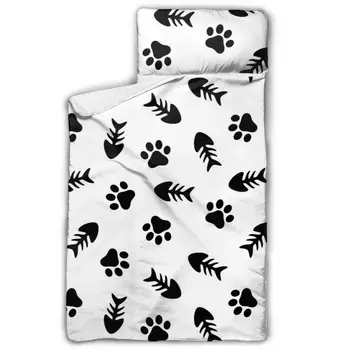 

Fishbone And Cat Paw Nap Mat with Pillow for Toddler Boys and Girls Ideal for Daycare and Preschool