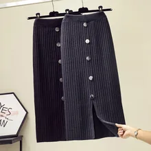 Женская трикотажная юбка, осенняя и зимняя корейская мода, новая однотонная женская юбка средней длины с разрезом, женские юбки размера плюс, 4XL T302