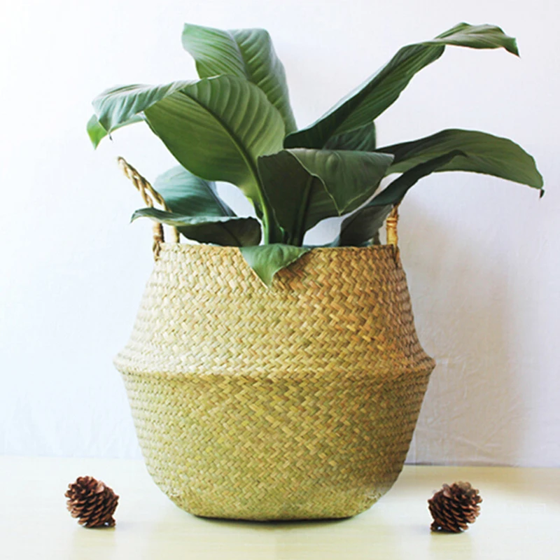 Storage Basket Rattan Straw Basket Wicker Folding Flower Pot Seagrasss Flower Baskets Garden Planter pot