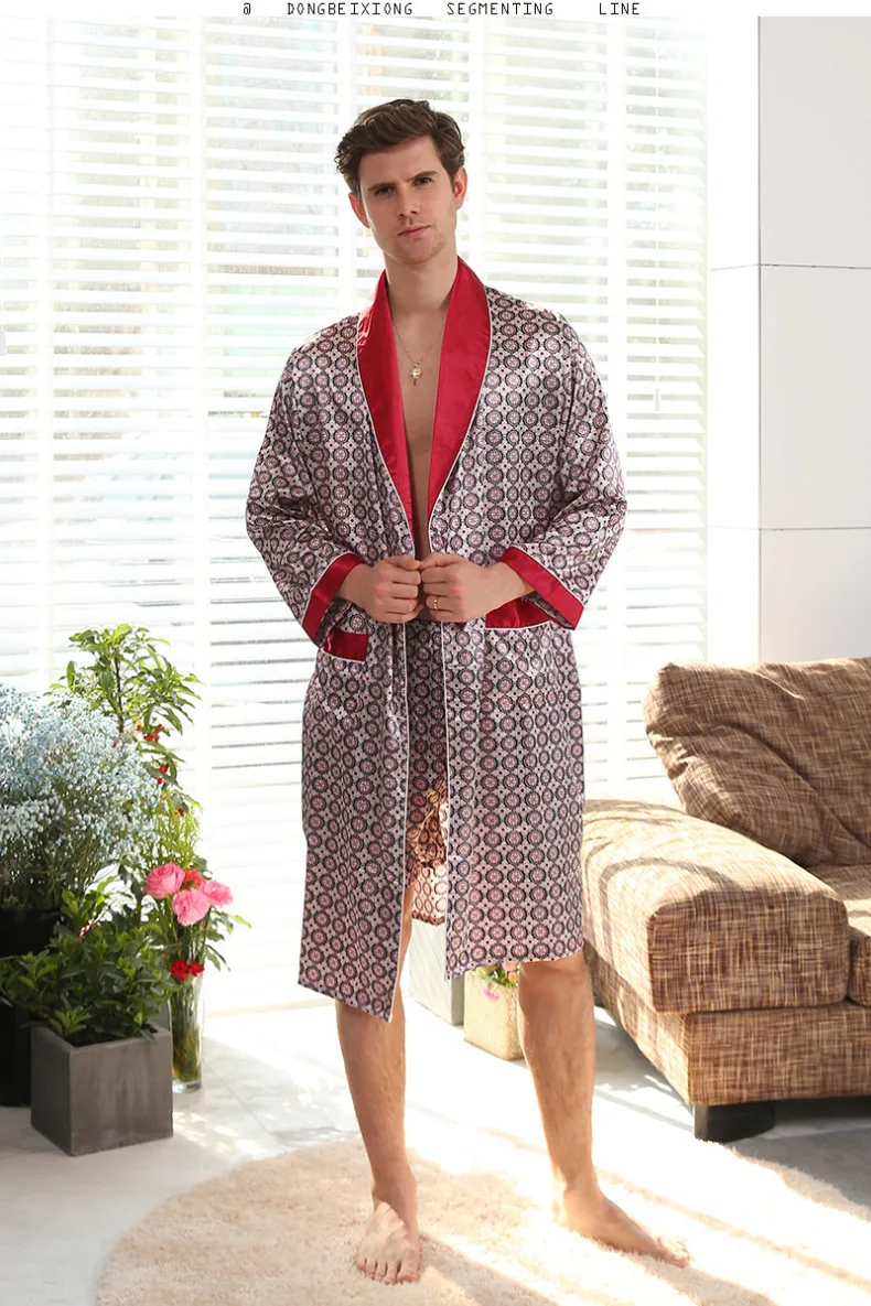 Men's Soft Satin Robe with Geometric Pattern