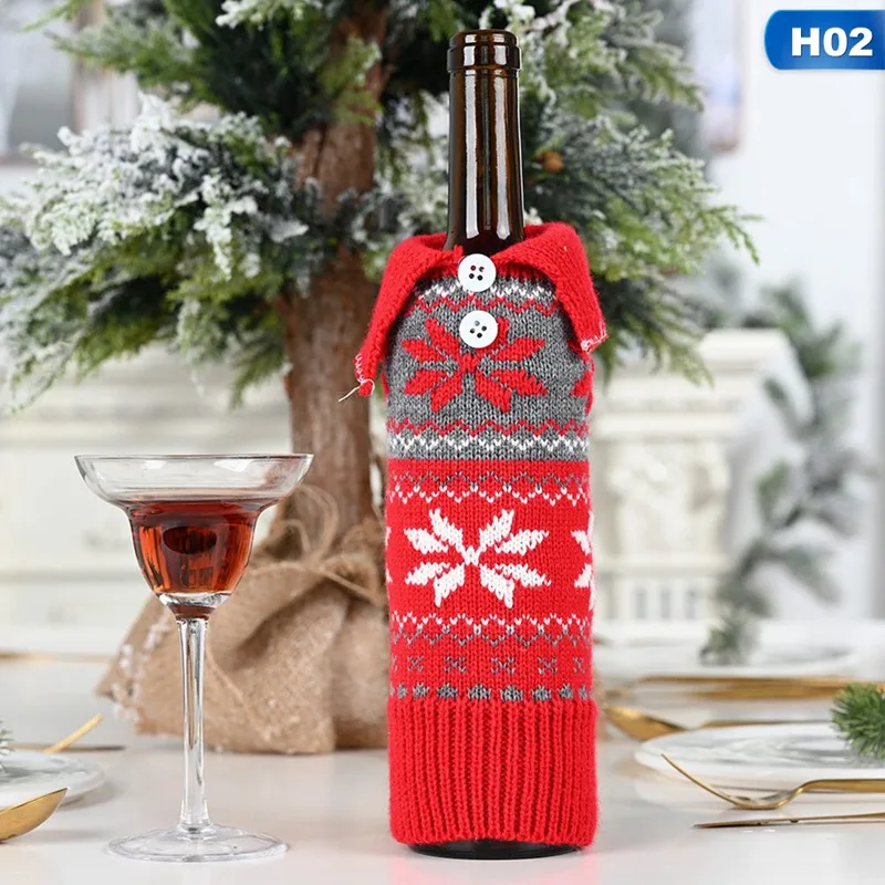 Christmas Red Wine Bottle Covers Bag Knitted Beautiful Snowflake PVC Champagne Bottle Covers Christmas Party Home Decor - Цвет: H02