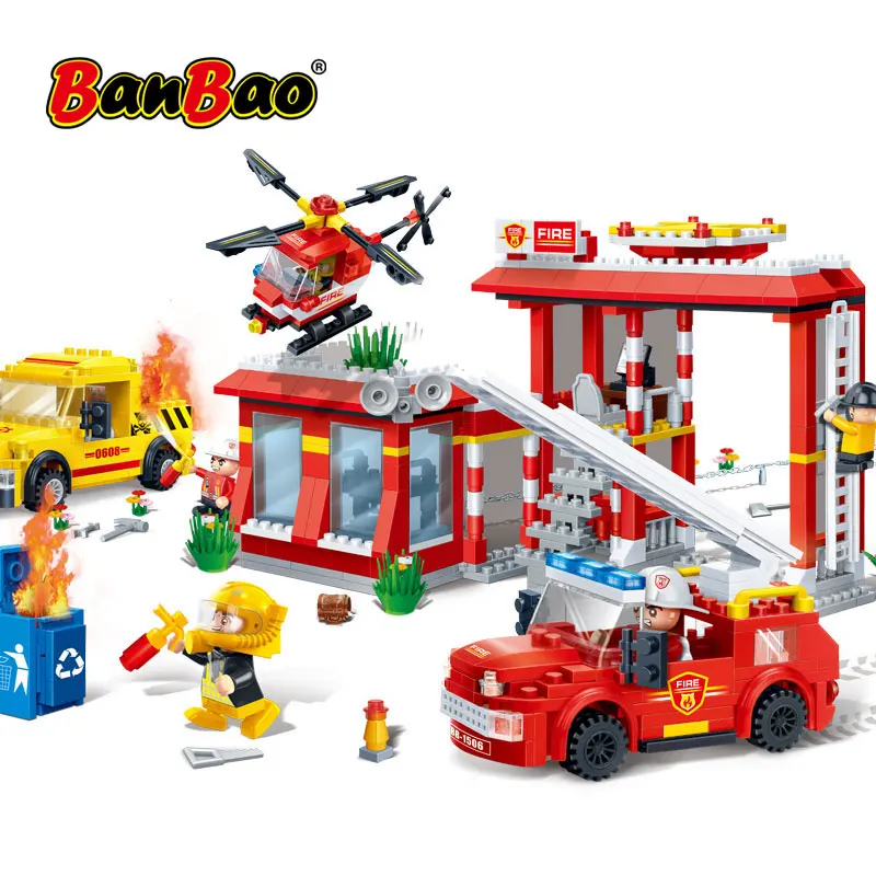 BanBao 7115 пожарная станция пожарный грузовик вертолет строительные блоки Обучающие