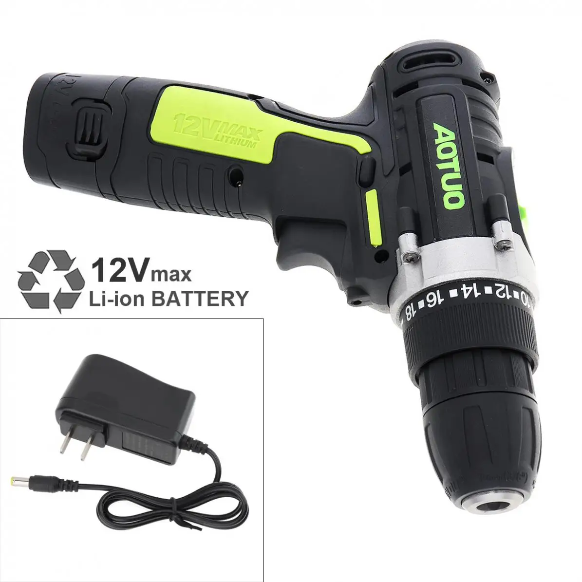 AOTUO Electric Screwdriver AC 100- 240V Cordless 12V Electric Drill with Li-ion Battery for Handling Screws / Punching