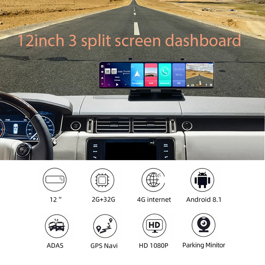 truck gps 4G Car Rearview Mirror DVR Dash Camera 12" Touch Square Screen ADAS GPS Navigator Video Recorder Night Vision 2+32GB Android 8.1 off road gps