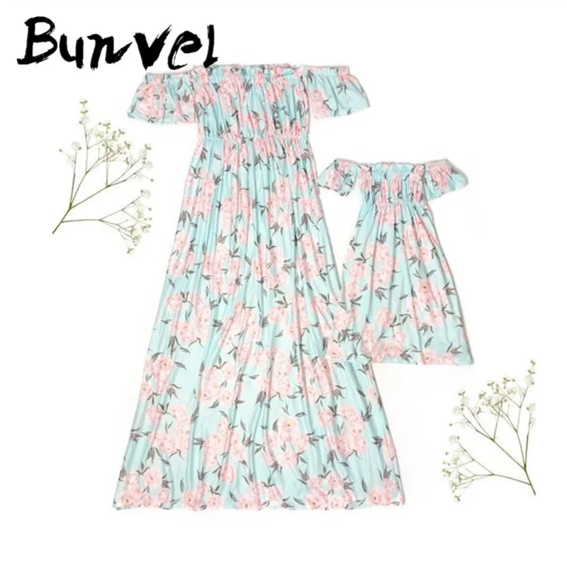 Bunvel/Одежда для мамы и дочки; платья для мамы и дочки с вырезом-лодочкой; Одежда для беременных; сезон весна-осень; платья для маленьких девочек с цветочным принтом