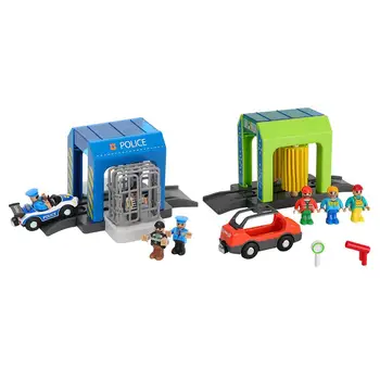 

Simulation Plastic Toy Set Police Station Car Wash Room Urban Scene Safe Children's Toy Set Compatible with Wooden Track