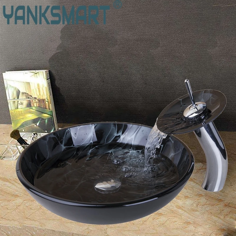 Bathroom Washbasin Set With Glass Waterfall Mixer Hair Wash Basin