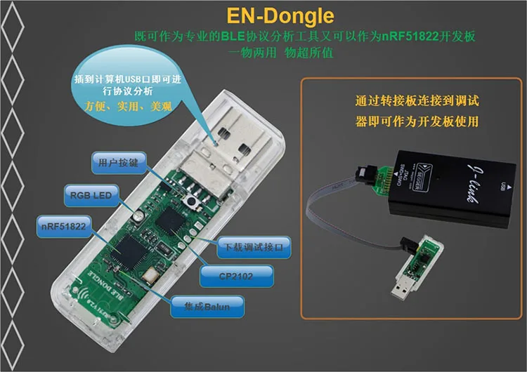 NRF51822 USBDongle Bluetooth с низким энергопотреблением анализ Протокола BLE4.0 с кожух
