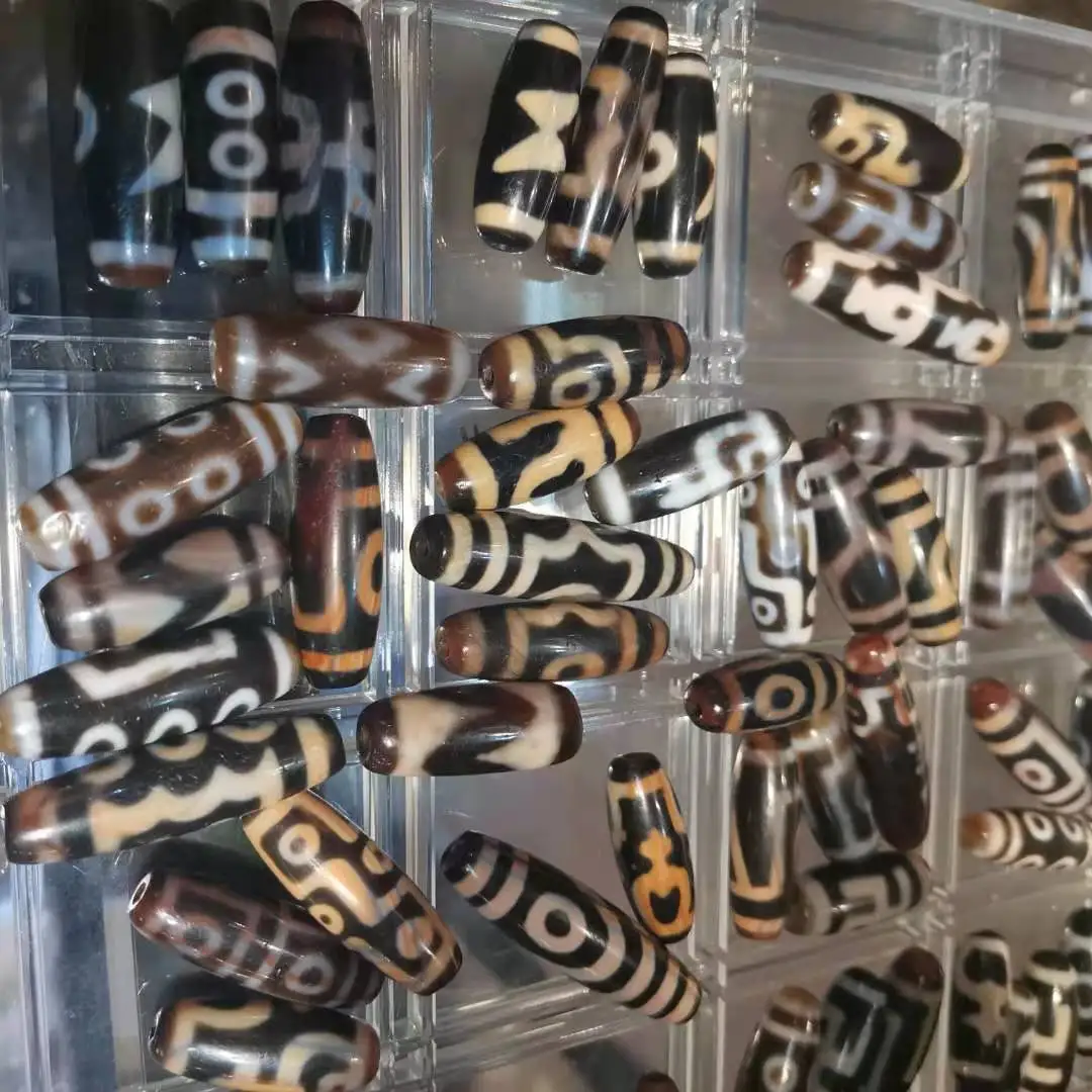 Тибетский Агат Бусины дзи гзи античный выветренный узор подковы редкий красный