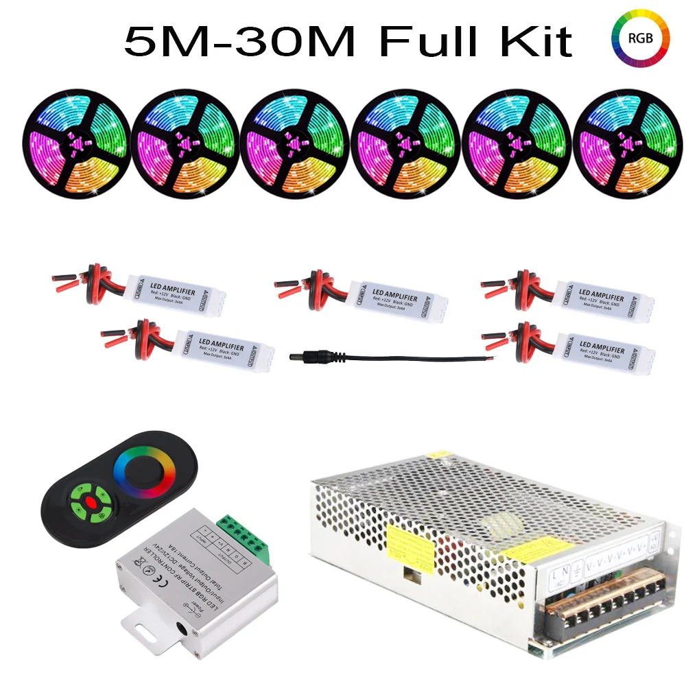 

5M 10M 20M 30M 5050 RGB LED Strip Light 12V Waterproof RGB Ribbon Ceiling Lights RF Remote Control For Corridor Living Room Home