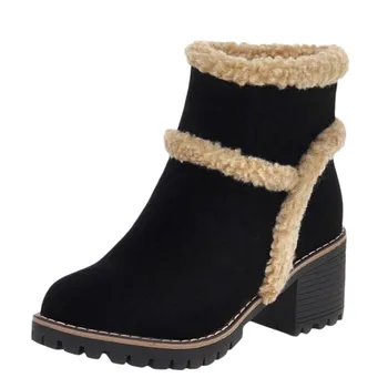 

Women Suede Ankle Boots Winter Warm Anti Slip Waterproof Chunky Heel platform Snow Booties with thick scrub Plus size 35-43 shoe