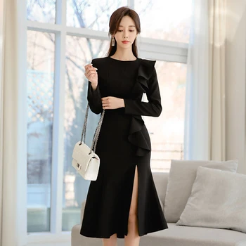 

HAYBLST Brand Dress Women 2020 New Spring Plus Size XL Elegant Kawaii Long Sleeve Club Vestidos Sexy Korean Style Black Clothing