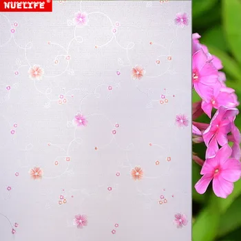 

Nuelife width 60 / 90cm pink purple plum color pattern UV static glue-free glass sticker PVC bathroom protective pvc glass film